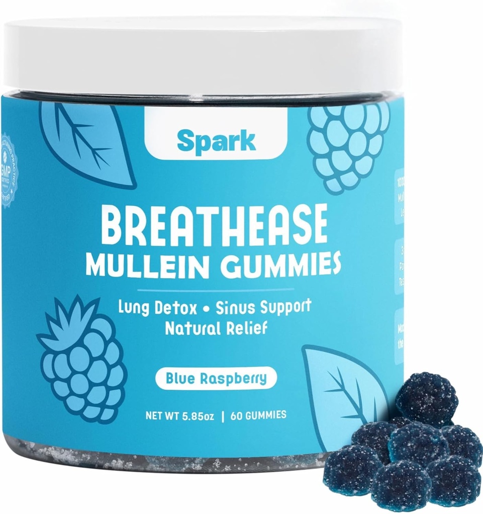 Mullein Gummies für Lunge - Lung Detox Gummies - Tägliche Atmungshilfe - Reinigung für Raucher - Allergie, Sinus und Mucus Relief - Mullein Blattextrakt für Lunge