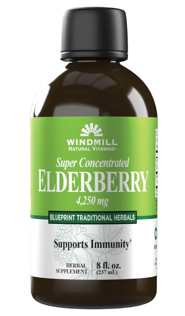 Windmühle Natürliche Vitamine Super konzentrierte schwarze Elderbeere, unterstützt Immunsystem, reich an Antioxidantien, 8 Fl Oz