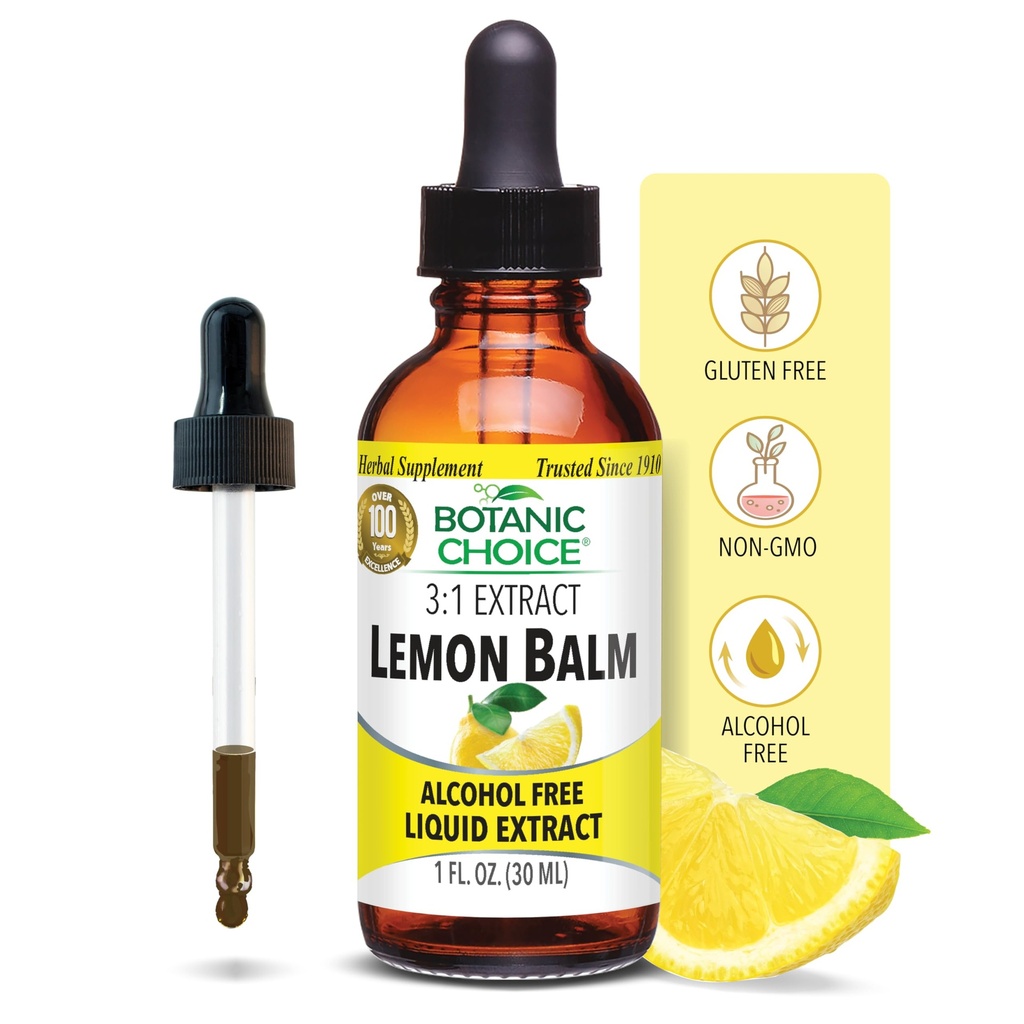 Botanic Choice Lemon Balm Liquid Extract, Alcohol Free, Gluten Free-Traditional Support for Tranquility-Fast Acting 1 Fluid Oz