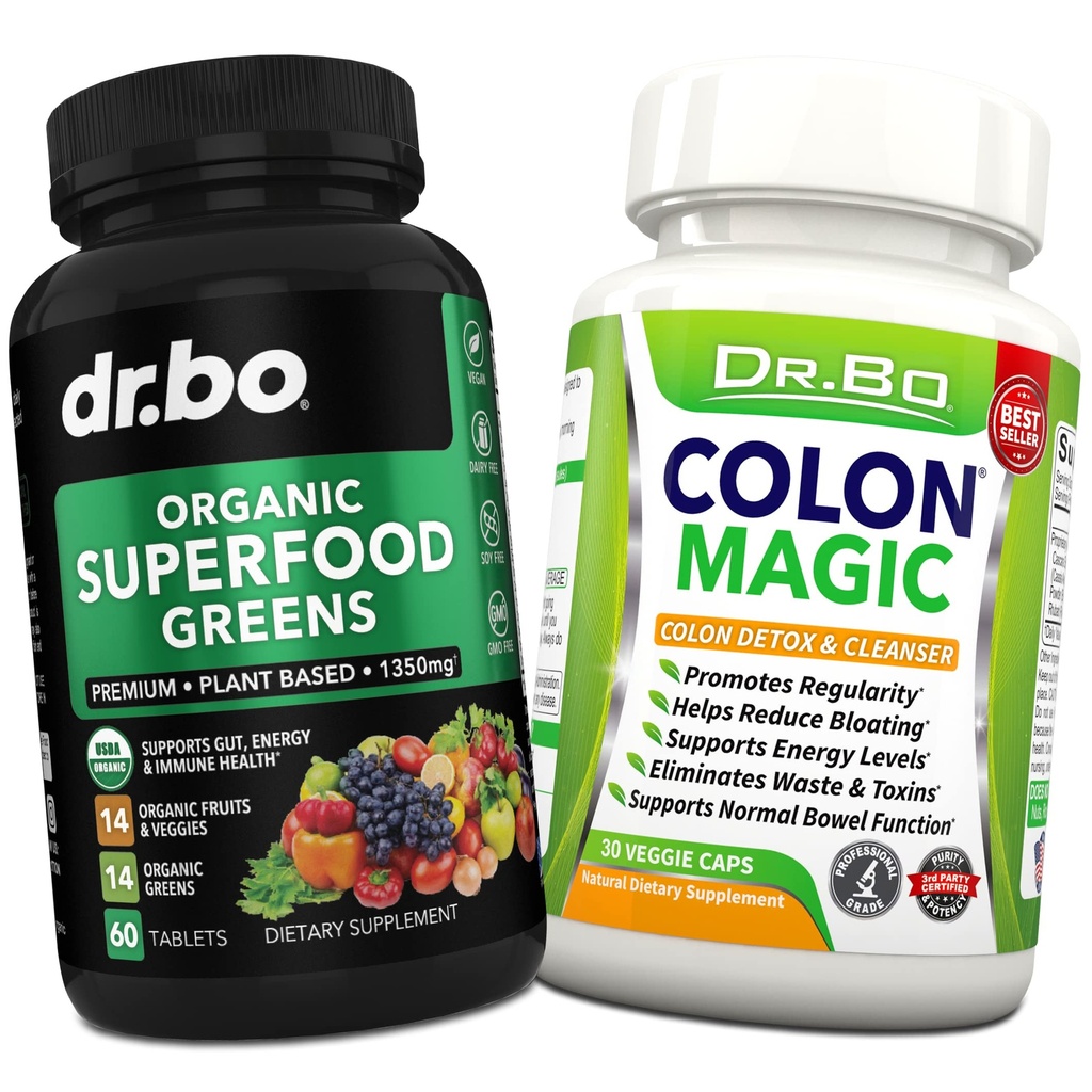 Bio Superfood Greens & Fruit Supplements - Colon Cleanse Detox Formel für Darm Bloating - Grüne Veggie Pulver Mischung Gemüse Nahrungs- und Genussmittel Nahrungsergänzungsmittel Gut, Belly, Stomach