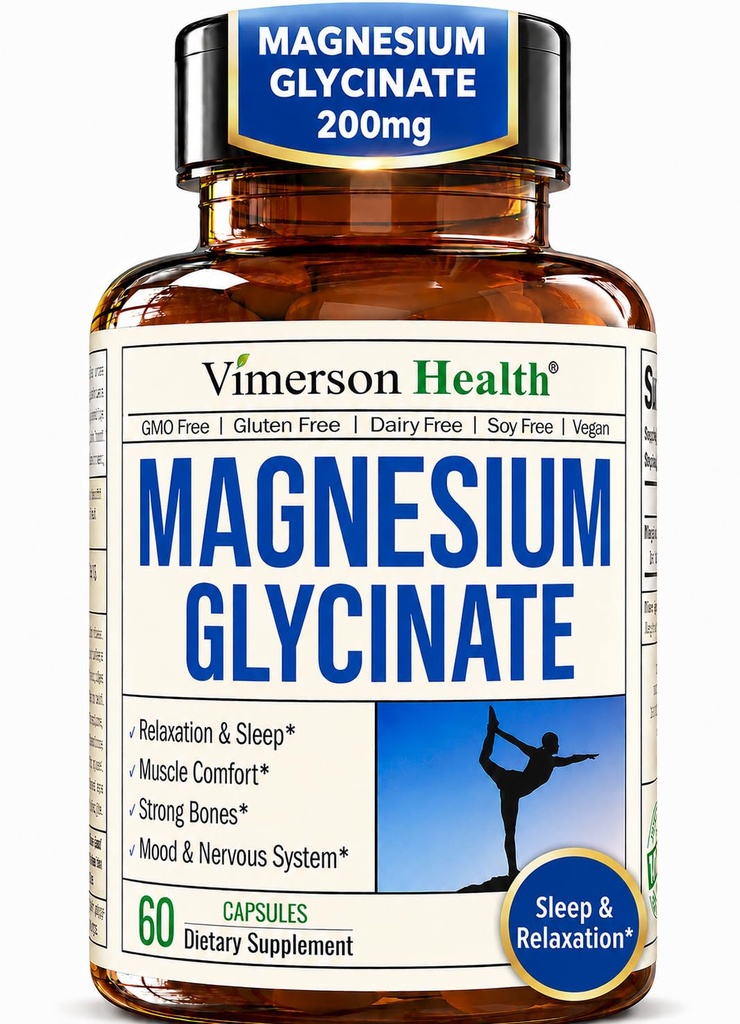Reines Magnesium-Glycinat 200mg (Glicinato de Magnesio) – Chelat Magnesium-Ergänzung für Schlaf, Entspannung, Muskel- und Frauen-Wellness – besser absorbiert als Citrat oder Oxid – 60 Vegan-Kapseln