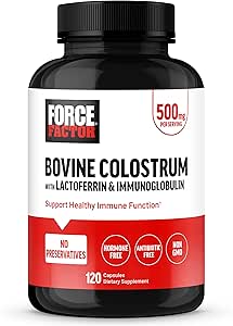 FORCE FACTOR Bovine Colostrum Capsules Supplement with Immunoglobulin and Lactoferrin to Support Gut Health & Immunity, Hormone & Antibiotic-Free, Made in The USA, Premium Quality, 120 Capsules