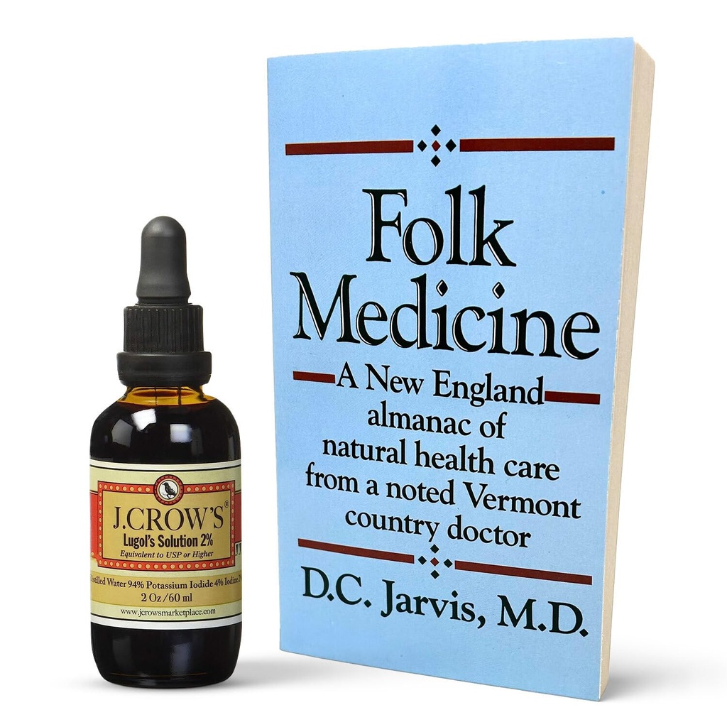 J.CROW'S® Lugol's 2% Iodine Lösung & 'Folk Medicine' Buch Bundle: Essential Iodine Formulierung seit 1829 mit einem New England Almanac of Natural Health Care Knowledge