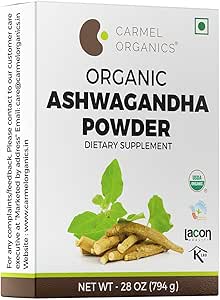 CARMEL ORGANICS Organic Ashwagandha Root Powder (28 Oz oder 794g/1.75 Lbs) USDA Certified. Labor getestet, Non GMO & Gluten Free | Withania Somnifera aus Indien