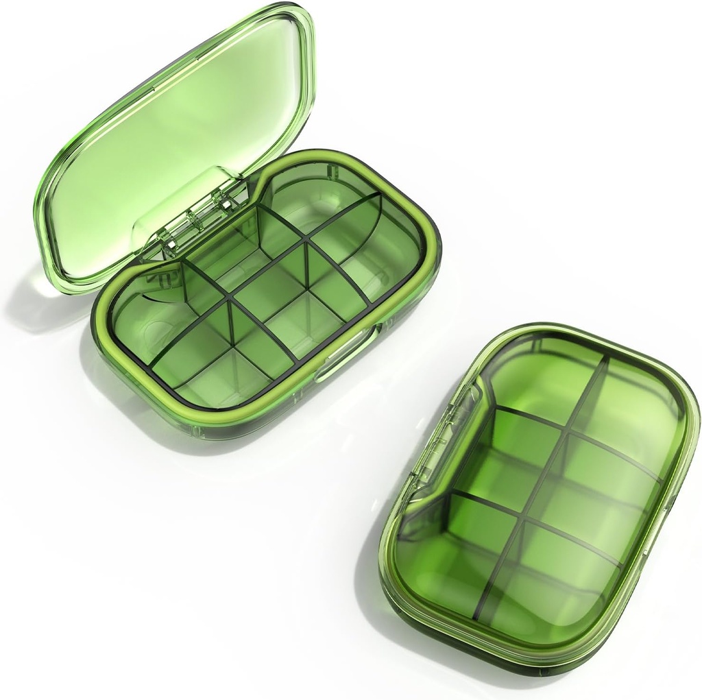 6 Compartment Travel Pill Box, Pill Organizer Moisture Proof Pill Case, Small Pill Box für Taschengeld, Täglich tragbare Medizin Vitamin Box, Fish Oil Box, Supplement Box(Green)