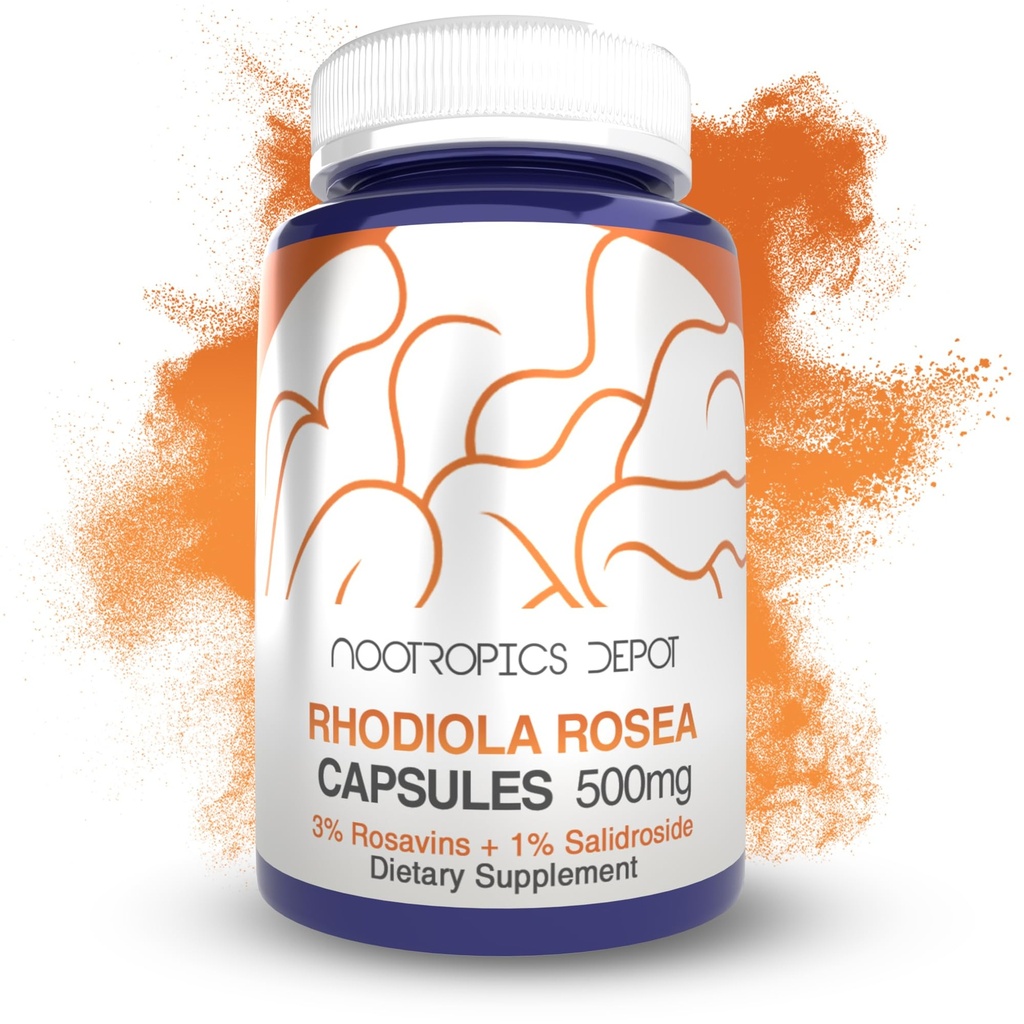 Nootropics Depot Rhodiola Rosea Kapseln | 500mg | 3% Rosavins | 120 Count | Adaptogen Herb | Ayurvedic Supplement