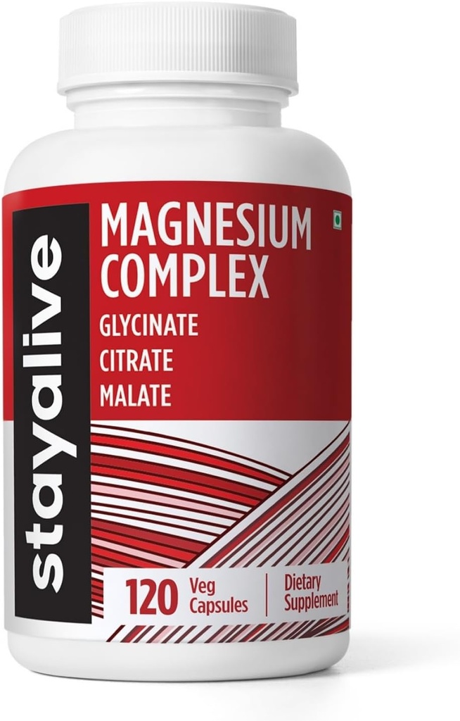 STAY ALIVE Triple Magnesium Complex Supplement 500mg, Chelat Glycinat, Citrat & Malate Pulver, Hohe Absorption Magnesium für Frauen und Männer, 120 Pillen, Non-GMO & Glutenfreie Kapseln