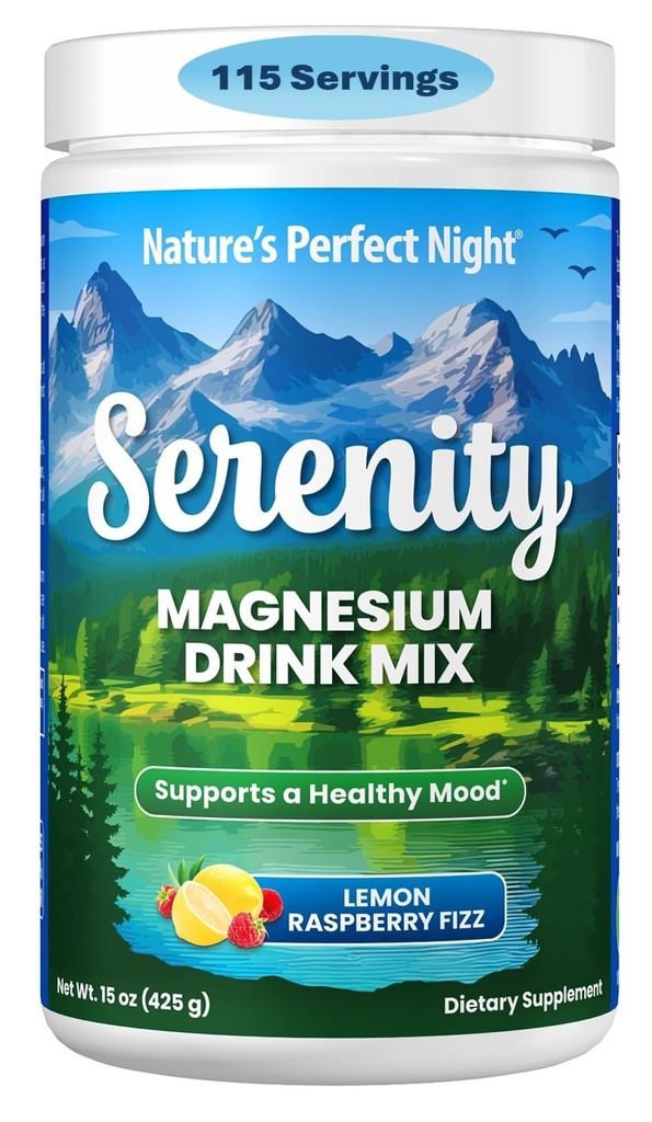 Die perfekte Nacht | Serenity Magnesium Drink Mix Powder | Anti-Stress | Gluten Free | Vegan | Non-GMO | Sugar-Free | Unterstützt Entspannung, Schlaf, Herz, Knochen und Nerve Gesundheit | 15 oz