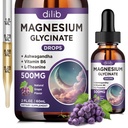 Magnesium Glycinat Flüssigkeitstropfen 500mg, mit Vitamin B6, Ashwagandha, L - Theanin, Kamille, Magnesium Glycinat Beilage Hohe Absorption für Schlaf, Stress, Energie, Stimmung - Grape Flavor, 2 FL.OZ