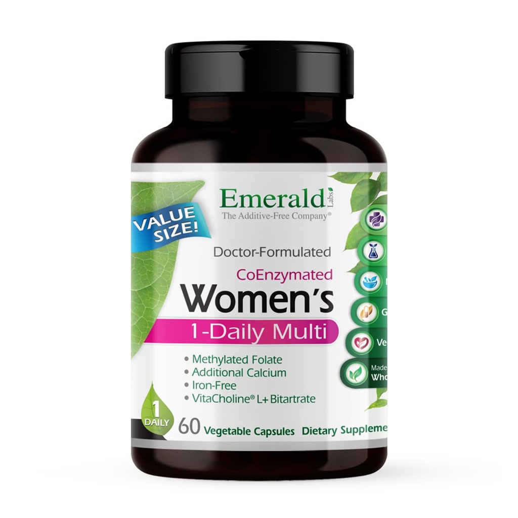 EMERALD LABS Damen 1-Daily Multi - Multivitamin für Damen - Inklusive Kalzium, Zink, Vitamin B & More - Knochen und Immununterstützungsergänzung* - Glutenfrei - 60 Gemüsekapseln