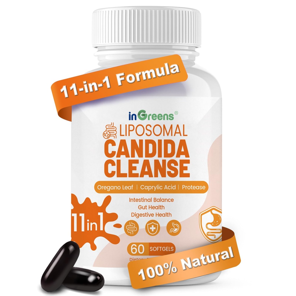 11-in-1 Candida Cleanse, Advanced Candida Cleanse Detox für Damen und Herren, Candida Support Supplement mit Oregano, Caprylic Acid, Probiotics & Herbal Extracts, 60 Softgels
