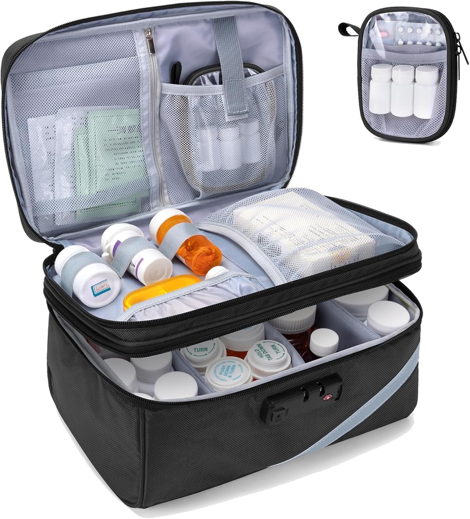 Trunab Medizin Aufbewahrungstasche mit Kombinationsverschluss, abschließbare Pillen Flasche Organizer, Reisemedizin Tragetasche für Medizin Box, Rezept, Vitamine, Ergänzungen oder medizinische Versorgung
