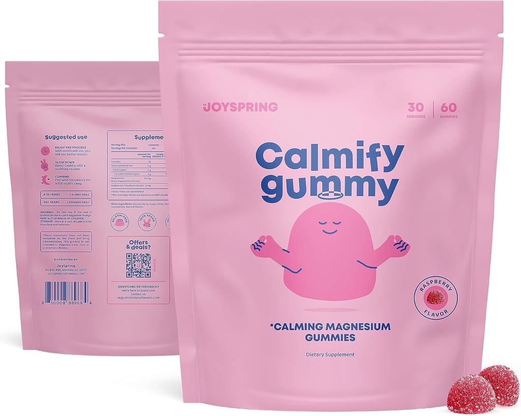 JoySpring Kids Magnesium Gummi - Beruhige Gummi für Kinder - Beruhige Magnesium-Unterstützung Natürlich für Kleinkinder &amp; Teens Verkostung Niedriger Zucker Beruhigung 60 Zähler