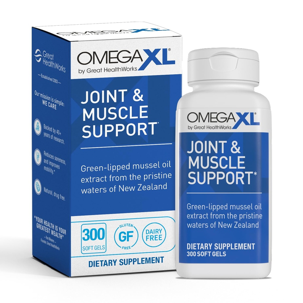 OmegaXL Joint Support Supplement - Natürliche Muskelunterstützung, Green Lipped Mussel Öl, weiche Gel Pillen, Drug-Free, 300 Count