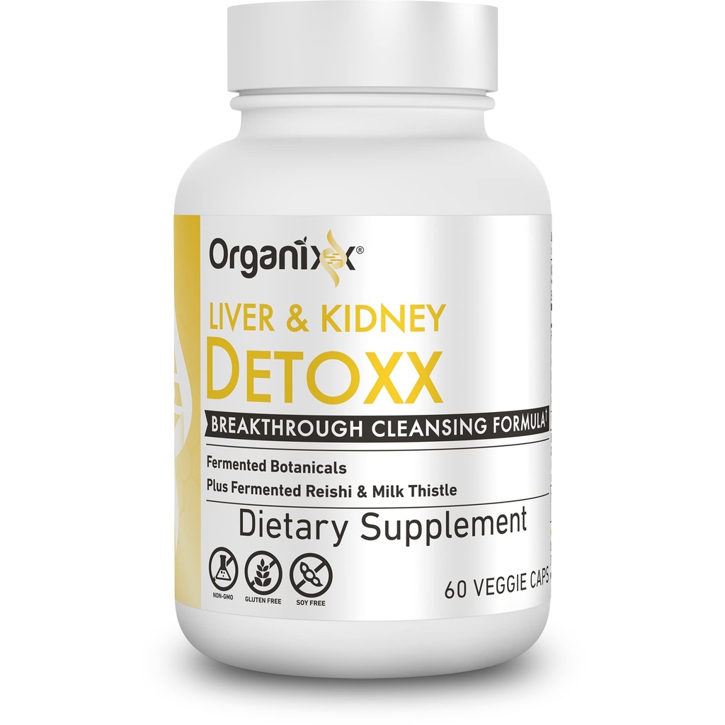 Organixx Kidney & Liver Support Cleanse Supplement, Milk Thistle Reishi Kräuterformel für Verdauungsgesundheit, Nieren- und Lebergesundheit, Schlaf- und Energieunterstützung, Glutenfrei, Non GMO, 60 vegetarische Kapseln