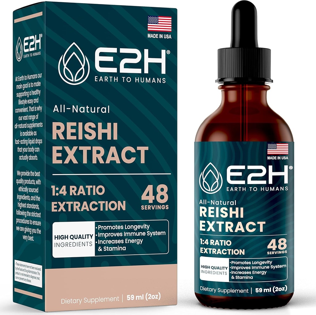 Reishi Mushroom Supplement - Schnellere Absorption als Reishi Mushroom Kapseln oder Pulver - Unsere Reishi Pilzextrakt fördert Langlebigkeit - Reishi Mushroom Tincture - 2 Fl Oz von E2H