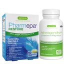 Igennus Pharmepa Restore + Ashwagandha+ L-Theanin & Magnesium Bundle, 1000mg Pure EPA Omega-3 Fish Oil + 600mg KSM-66 Ashwagandha Adaptogen Complex mit Zink & B Vitaminen, Mood & Stress Support