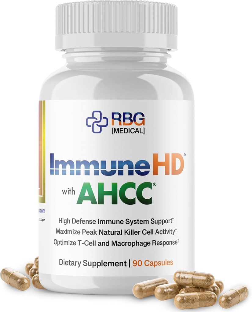 Immun-HD mit AHCC-Ergänzung für Immununterstützung,1500 mg AHCC Pilzextrakt + Olivenöl Blatt & Quercetin mit Bromelain, natürliche Killer-Zellaktivität für Immunsystem, Leberfunktion, 90 Caps, RBG