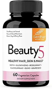 Sandhu's Beauty5 Kapseln|60 Vegetarische Kapseln| 30 ServiettencareSkincare Supplement| Ergänzung für Haar, Haut und Nagel- Unterstützt Collagen Synthesis| Keto & Vegan Friendly
