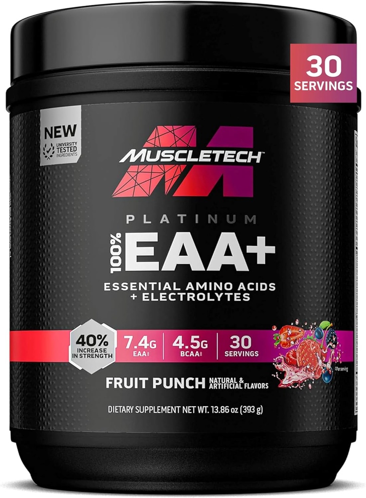 MuscleTech Platinum Essential Amino Acids Supplement mit Elektrolyten, Obst-Punch - Pre-Workout-Pulver für Energie, Muskelwachstum & Kraft-Erbauer - EAA-Komplex für Männer & Frauen - 30 Servierungen