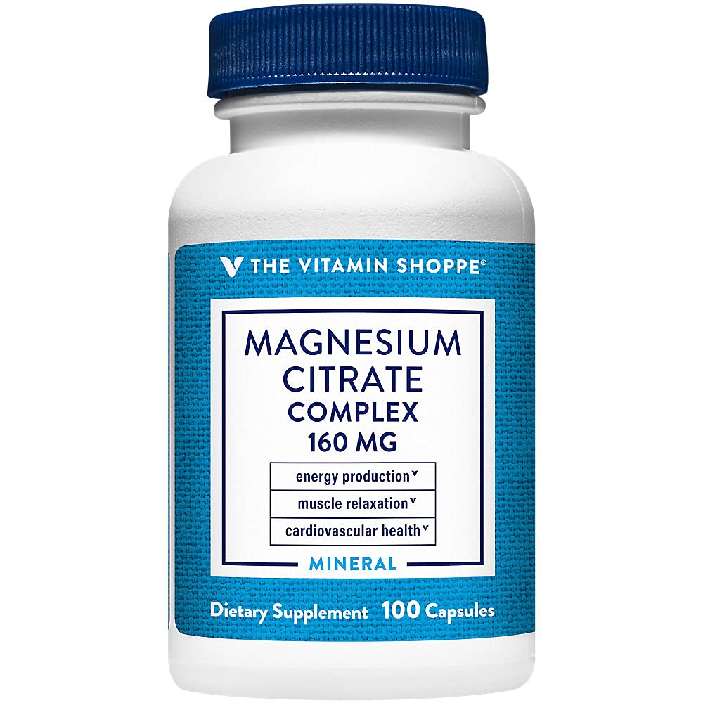 Der Vitamin Shoppe Magnesium Citrate Complex 160MG, Mineralische Ergänzung, die Knochen, Zähne & Energie Produktion unterstützt (100 Kapseln)