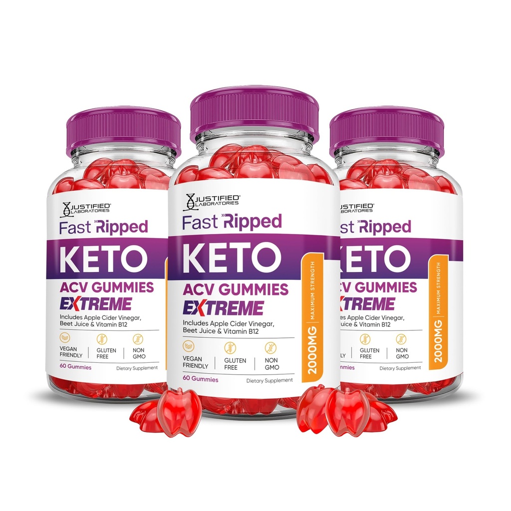 Justified Laboratories (3 Pack Fast Ripped Keto ACV Gummies Extreme 2000MG Fast Ripped Keto Gummies Apfel Apfelessig mit Granatapfel Rübensaft Pulver B12 Vegan Non GMO 180 Gummys