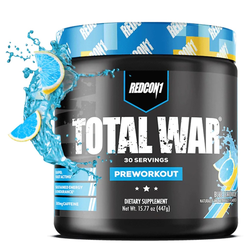 REDCON1 Total War Pre Workout - Beta Alanine + Citrulline Malate Keto Friendly Preworkout für Männer und Frauen mit 320mg Koffein - Fast Acting -Blue Lemonade (30 Servierungen)