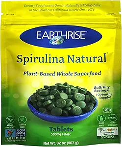 Earthrise Spirulina, Pure Californian Spirulina 500 mg, Vegan, Glutenfrei, Keto Friendly, Non -GMO Super Food high in Vitamins & Minerals, 2LB Tabletten (300 Servieren)