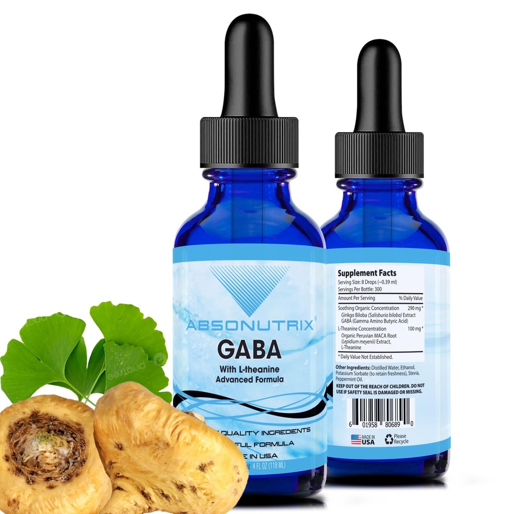 Absonutrix GABA mit L-Theanin 290 mg, 4 Oz Liquid, 300 Servierungen, Made in USA, Schnellabsorption, Qualität Potent Ingredients, Non-GMO, GMP Zertifizierte Einrichtung, Cruelty-Free Products