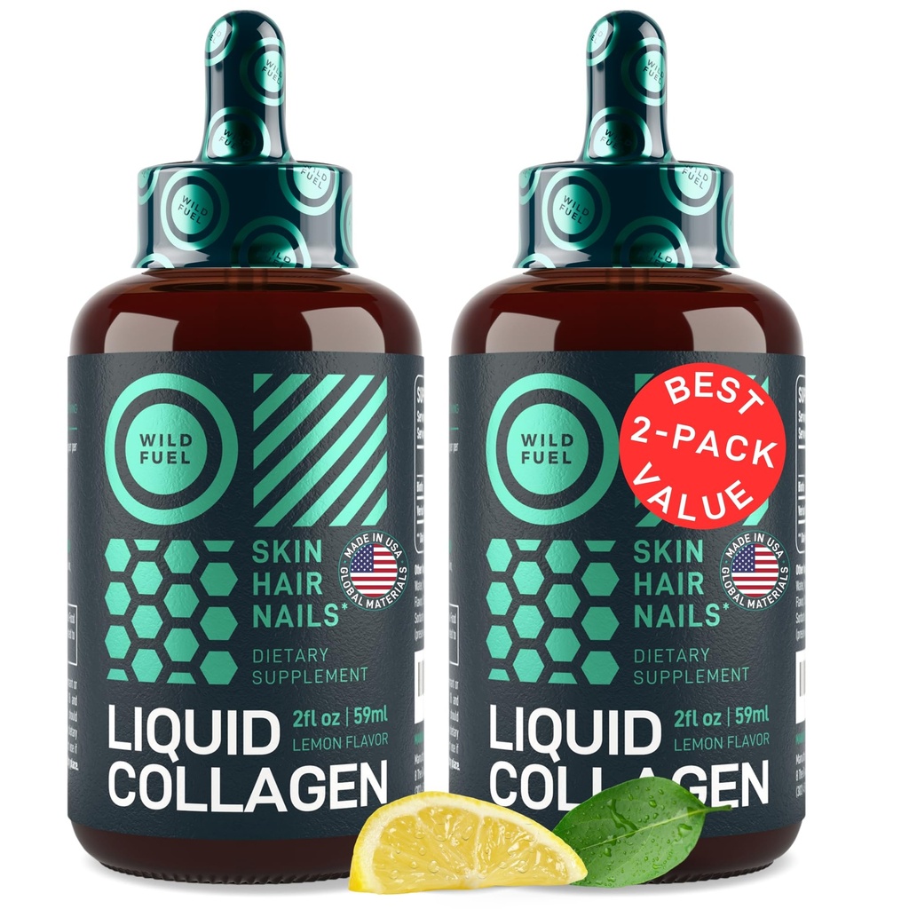 Flüssige Collagen Peptide mit Biotin Drops - 30.000mcg Collagen Flüssigkeit für Frauen und Männer plus Biotin - jugendliche Haut, Haarwachstum, starke Nägel - Haar Vitamine für Haarausfall - Lemon Flavor - 2x2oz