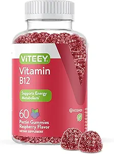 Viteey Vitamin B12 Gummi - kognitive Unterstützung und Energie Gummi - Vegan, Gelatin frei, Glutenfrei - 60 Count