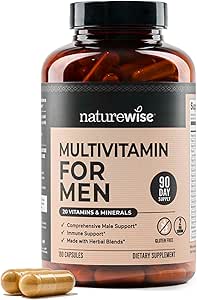 NatureWise Multivitamin für Männer - Tägliche männliche Unterstützung - Mineralien & Kräuter für Energie, Leistung, Immunität - mit Vitamin A, C, D, B-Komplex - Soy & Glutenfrei, Non-GMO - 180 Kapseln[3-Monat Versorgung]