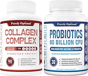 Pure Optimale Premium Multi Collagen Peptide Kapseln (Typen I, II, III, V, X) + Premium Probiotics 60 Billion CFU mit Organischen Präbiotika & Verdauungsenzymen
