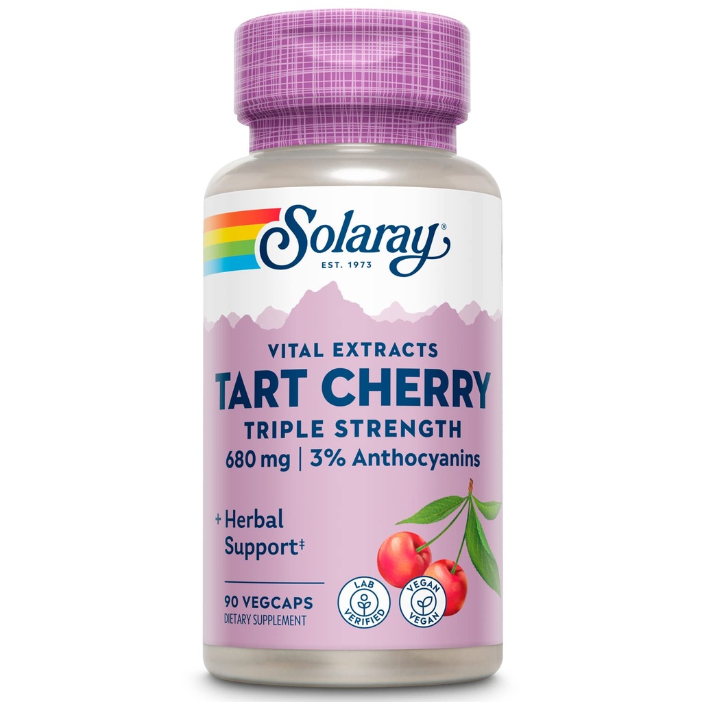 SOLARAY Triple Strength Tart Cherry Extract - Tart Cherry Capsules mit Antioxidantien und Anthocyaninen für Uric Acid Levels Unterstützung - Vegan, 60-Tage Garantie - 45 Servietten, 90 VegCaps