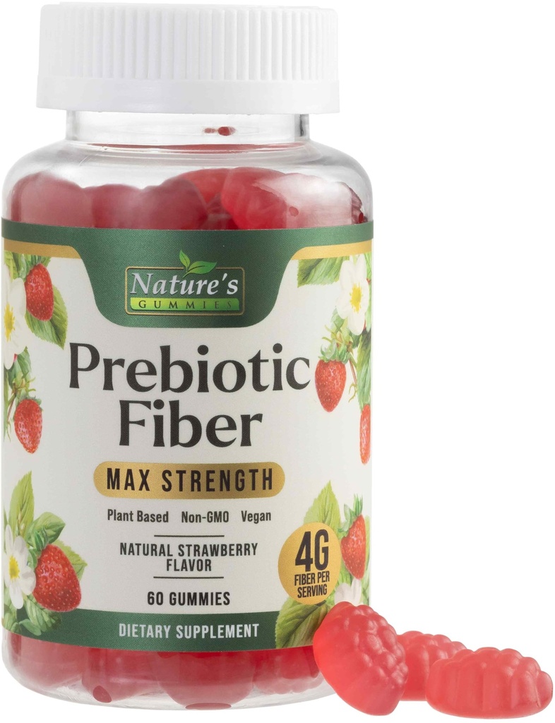 Ballaststoffe für Erwachsene, Täglich 4g Gummy Fiber Supplement, Prebiotic Gummy Digestive Health Support - Plant Based Soluble Fiber Chews, Prebiotics unterstützt Regularity & Digestion Non-GMO - 60 Gummis