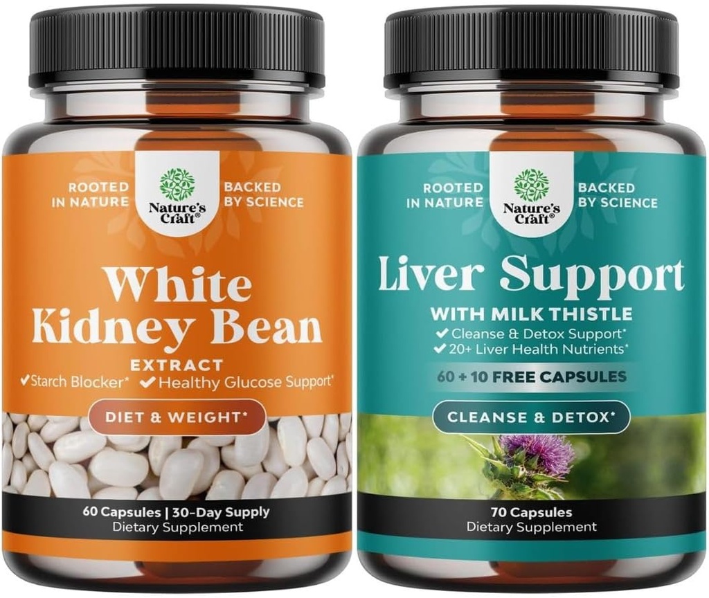 Bundle of Natural White Kidney Bean Extract - Verdauungs-Gesundheit Diät-Faser und Workout-Ergänzung und Leberreiniger und Detox & Repair Formel - Kräuter Leberunterstützung Ergänzung mit Milchdistel
