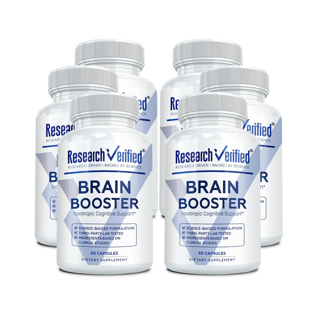 Brain Booster - Nootropic Ergänzung zur Verbesserung der kognitiven Funktion - 360 Vegan freundliche Kapseln - 6 Flaschen
