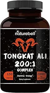 Tongkat Ali 200:1 (Longjack) Extrakt für Männer, 2000mg Per Serving, 150 Kapseln, Indonesien Herkunft, Eurycoma Longifolia | mit Panax Ginseng für Energie, Stamina, & Male Health Support