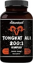 Tongkat Ali 200:1 (Longjack) Extrakt für Männer, 2000mg Per Serving, 150 Kapseln, Indonesien Herkunft, Eurycoma Longifolia | mit Panax Ginseng für Energie, Stamina, & Male Health Support