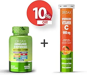 ORZAX Immune Defense 9-in-1 Supplement 60 Vegatable Kapseln und Vitamin C 1000mg 20 Effervescant Tabletten, Bundle