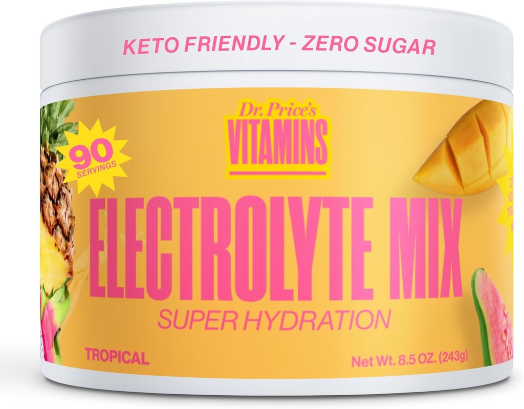 Dr. Price Elektrolyt-Mischung | Zuckerfreies Hydratationspulver mit 72+ Trace Minerals | Kein Zucker, schnellauflösende Elektrolyte Pulverpackungen | Tropical, 90 Portionen