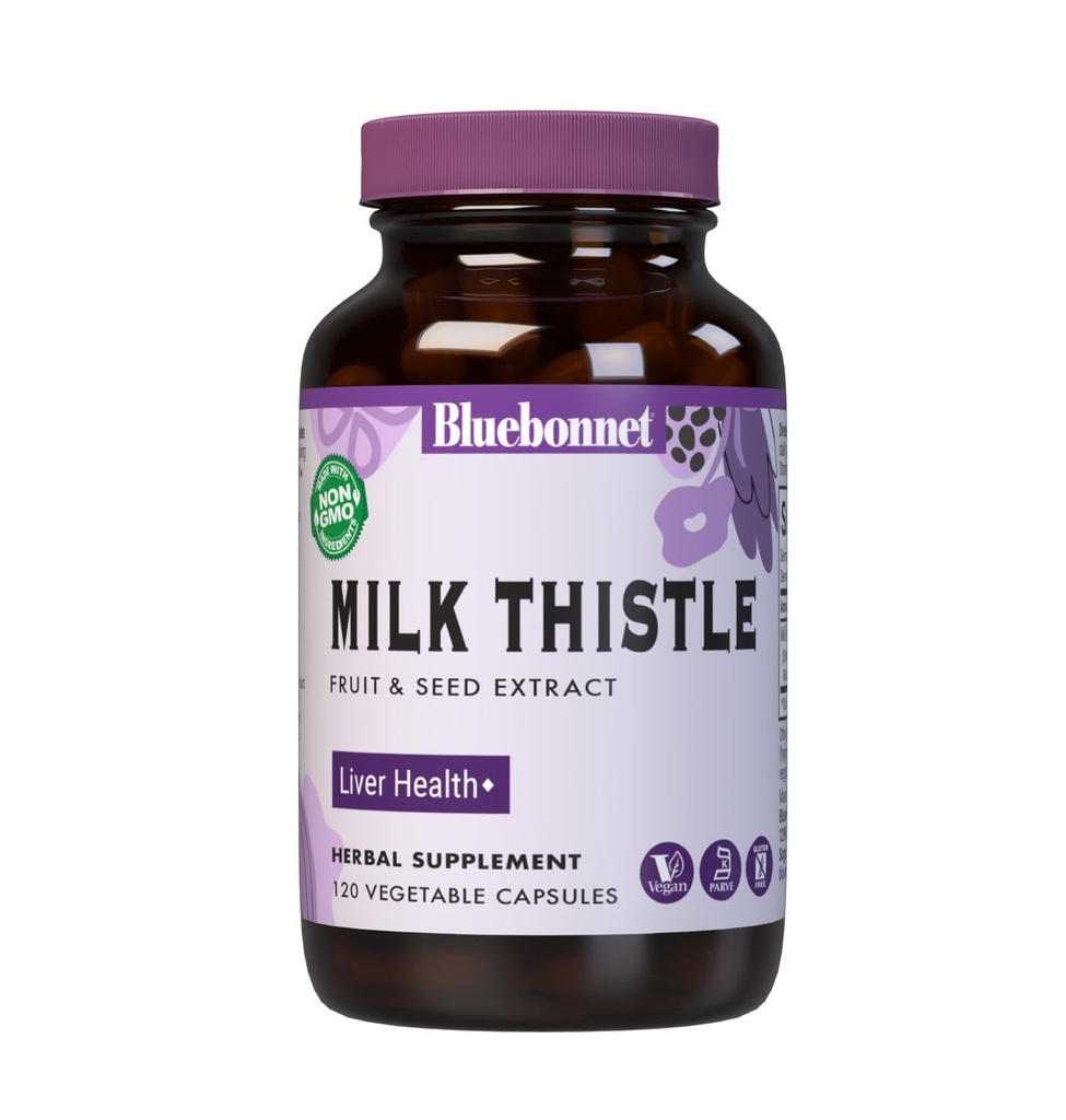 BlueBonnet Nutrition Milk Thistle Fruit & Seed Extract, Liver Health*, Non-GMO, Vegan, Kosher Zertifiziert, Glutenfrei, Sojafrei, 120 Gemüsekapseln, 120 Portionen