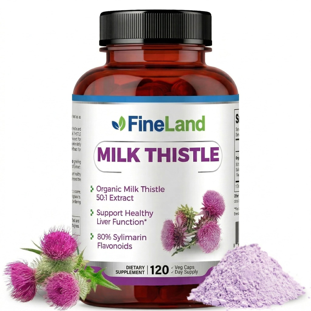FineLand Milk Thistle Pills 50:1 Extract – 120 Vegan Capsules - 20.000 mg Strenght mit 80% Silymarin Flavonoids – Liver & Antioxidans Support | 50X Concentrated Seed Extract - Non-GMO, Made in USA