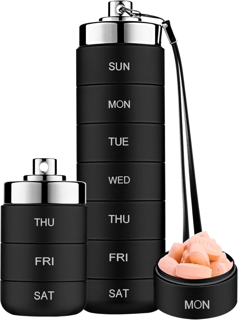 Mossime Metall Pille Organizer Wöchentlich, stapelbare wasserdichte Reise Pille Box, große Aluminiumlegierung Pille Case Container, BPA Kostenlose 7 Tage tägliche Medizin Organizer für Vitamin, Fischöl, Supplement
