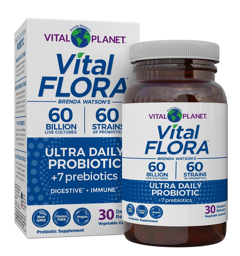 Vital Planet - Vital Flora Ultra Daily Probiotic 60 Billion CFU, Diverse Strains, Organic Prebiotics, Immununterstützung, Bloating Relief, Digestive Health Probiotics für Frauen und Männer 30 Kapseln