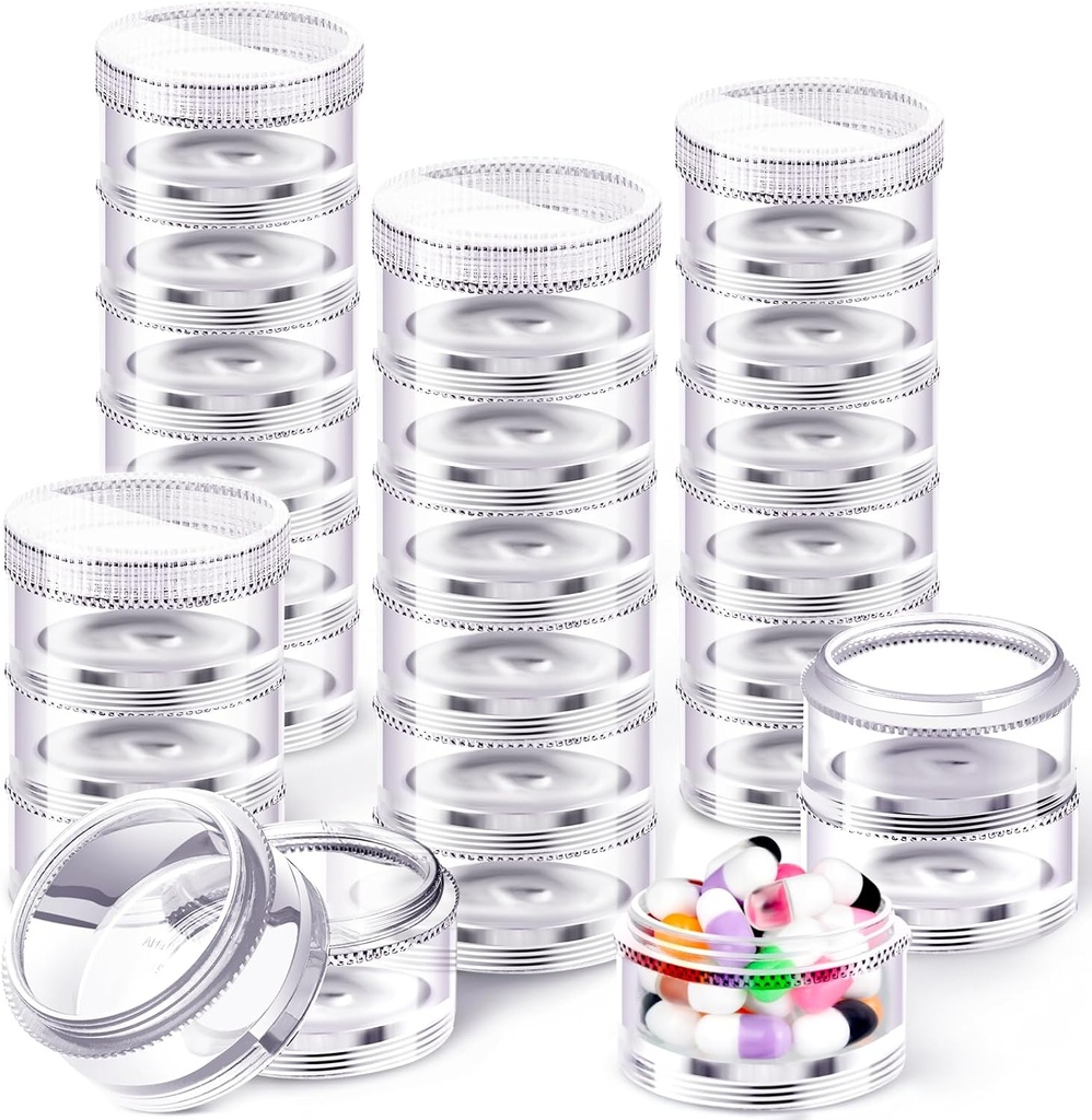 Sieral 4 Pack 7 Tage Stapelbare Pillen Organizer Runde Pillen Organizer Fall Stapelbare wöchentliche Ergänzungen Vitamine Individuelle Lagerbehälter Boxen Halter Spender mit Lids für Reisemedizin, Klar