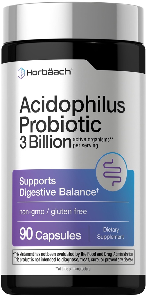 Horbäach Probiotic for Women & Men's Digestive Health | 3 Billion CFU | 90 Kapseln | Non-GMO & Gluten Kostenlos