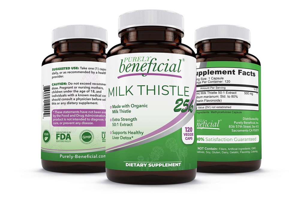PURELY günstige Bio-Milchdistelkapseln, 50:1 Milchdistel-Extrakt, Leberreiniger & Antioxidans-Unterstützung, 120 Veg Kapseln, Vegan & Non-GMO