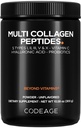 Codeage Multi Collagen Peptides Powder + Probiotics Black Edition, Vitamin C, Hyaluronic Acid Powder Supplement, Grass-Fed, Hydrolyzed, Zero Carbs, Type I, II, III, V & X, Unflavored, 10.58oz