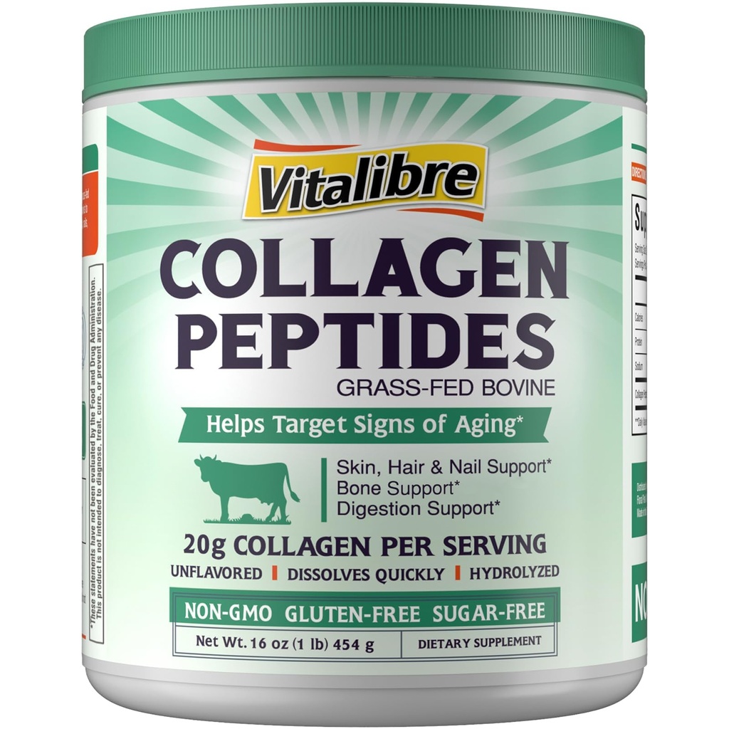 Bovine Collagen Peptides Pulver für Frauen und Männer, Grass-Fed hydrolysierte Collagen Protein Typ I & III, Haut, Haar, Nägel, Knochen, Verdauung, Unflavored, Non-GMO, Keto & GF, 22 Servierungen, 16oz